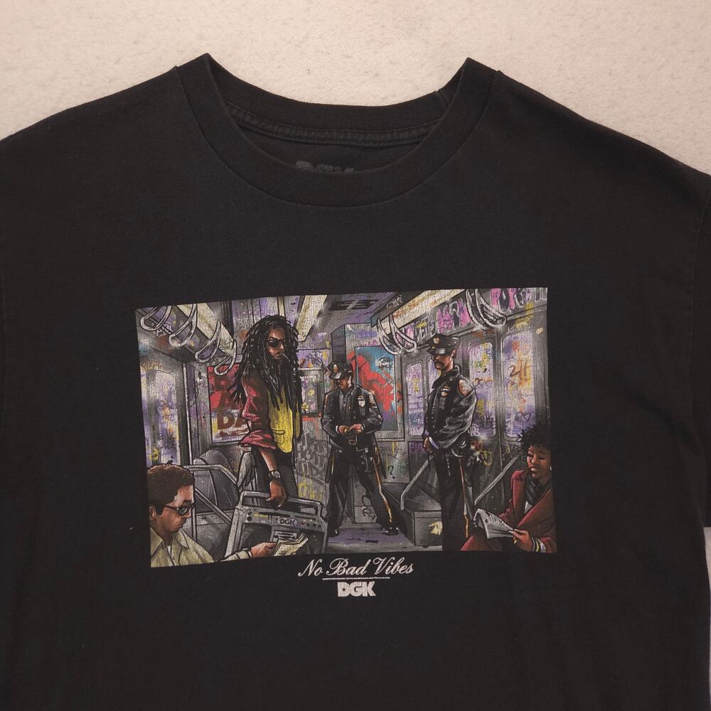 DGK No Bad Vibes Short Sleeve Graphic Crew Neck Shirt Mens Size Medium M Black